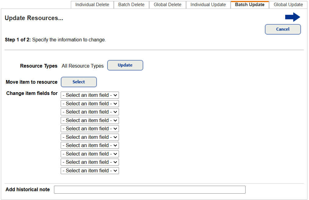 Batch Update sub-tab.